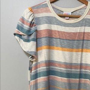 Tulip Sleeve Striped Olive Top LLR